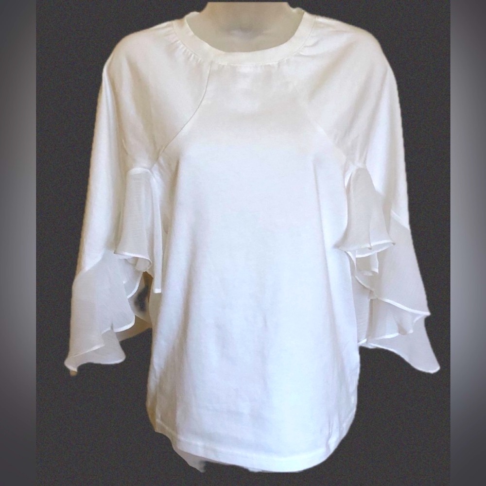 𝅺caara White Top Angel Flutter Sleeve Top Blouse 100% Cotton - Picture 4 of 13